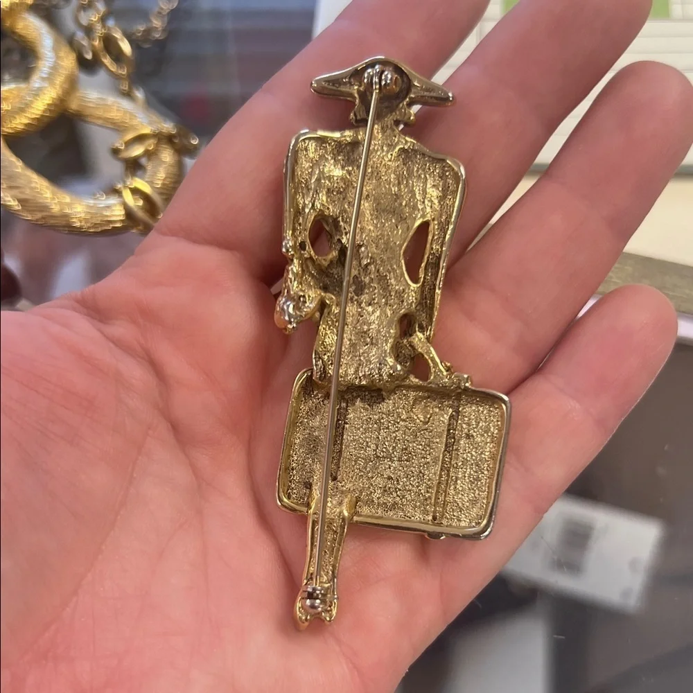 Golden fashionista Brooch with NY Bound Suitcase Design